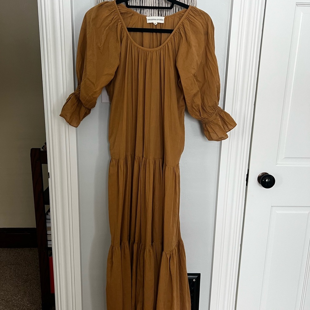 Daughters of India Long Sleeve Dress in Mustard Brown